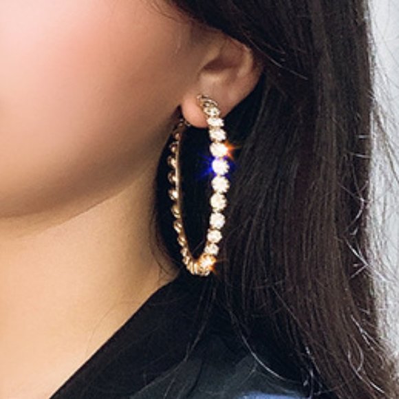 2 75'' Round Diamond Round Gold Hoop Earrings - Picture 2 of 5